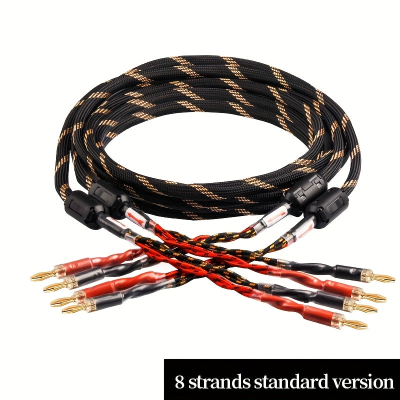 YYAUDlO Premium HlFi Speaker Cables - 1 Pair, High-End OCC Composite Cables for Hi-Fi Systems & Banana Plug Speakers, Black with Red/White Stripes, Male to Male Connector
