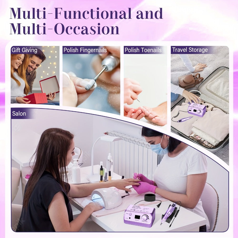 Nail Drill Kit 35000 RPM with 100 Sanding Bands Multiple Drill Bits Electric Nail File for Acrylic Gel Nails Manicure Pedicure Salon Home Use Purple Pink Black - product image 4