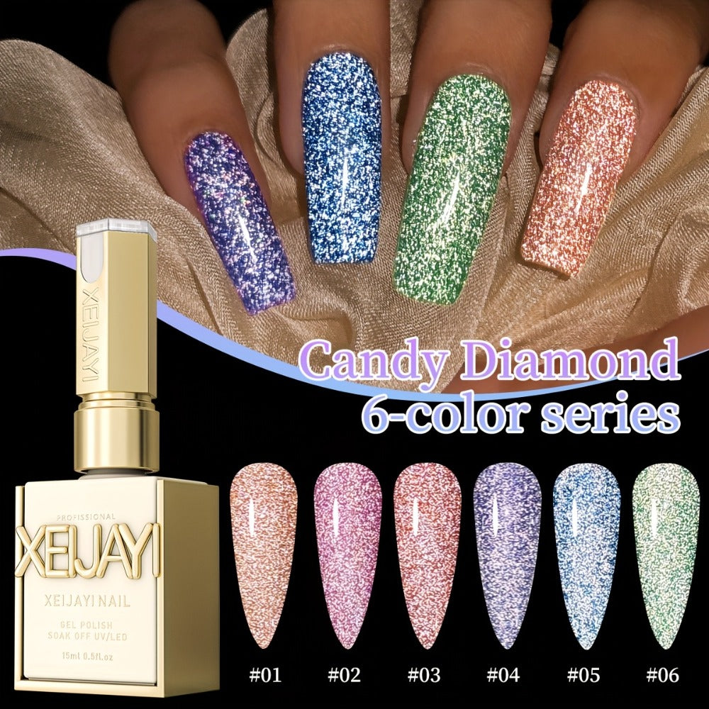 Glitter Gel Nail Polish Set 6pcs Crushed Starlight Sparkling Rhinestone Soak-Off UV LED 0.51oz Each – Photo Frame & Candy Styles Seasonal Nail Art Kit for Women, Salon & Home Manic - product image 2