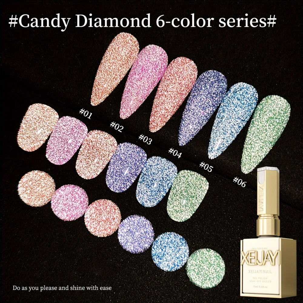 Glitter Gel Nail Polish Set 6pcs Crushed Starlight Sparkling Rhinestone Soak-Off UV LED 0.51oz Each – Photo Frame & Candy Styles Seasonal Nail Art Kit for Women, Salon & Home Manic - product image 5