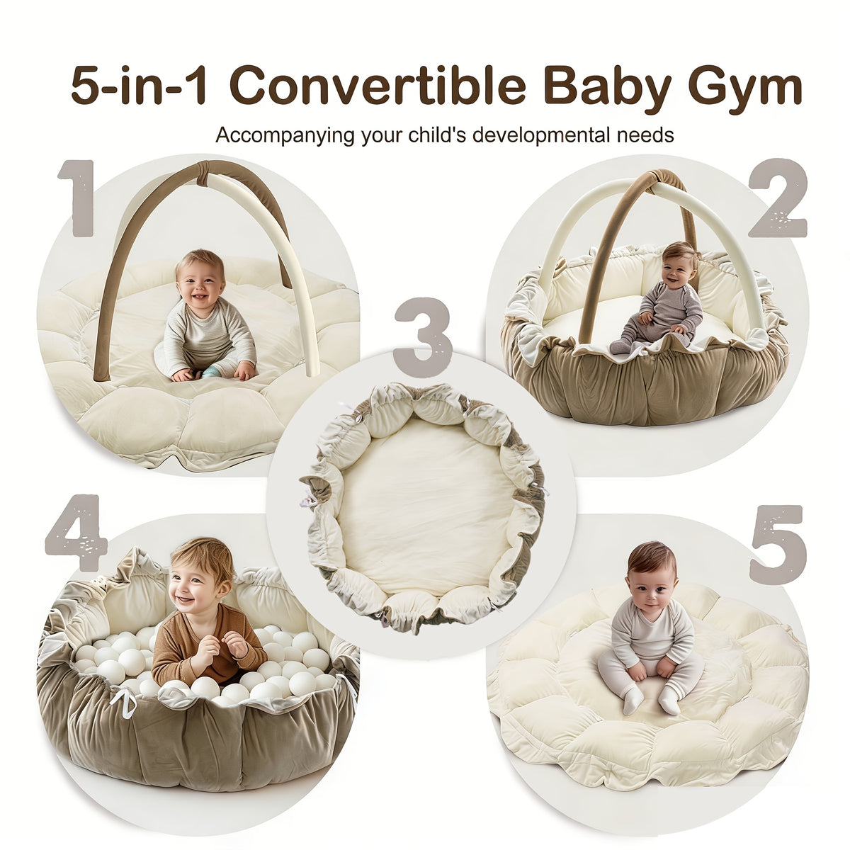 5-in-1 Thick & Plush Baby Gym, Baby Mats for Floor, Tummy Time Mat, Cat Bed, Dog Bed, Convertible Stage-Based Developmental From Baby to Toddler, Ball Pit, Pet - product image 6