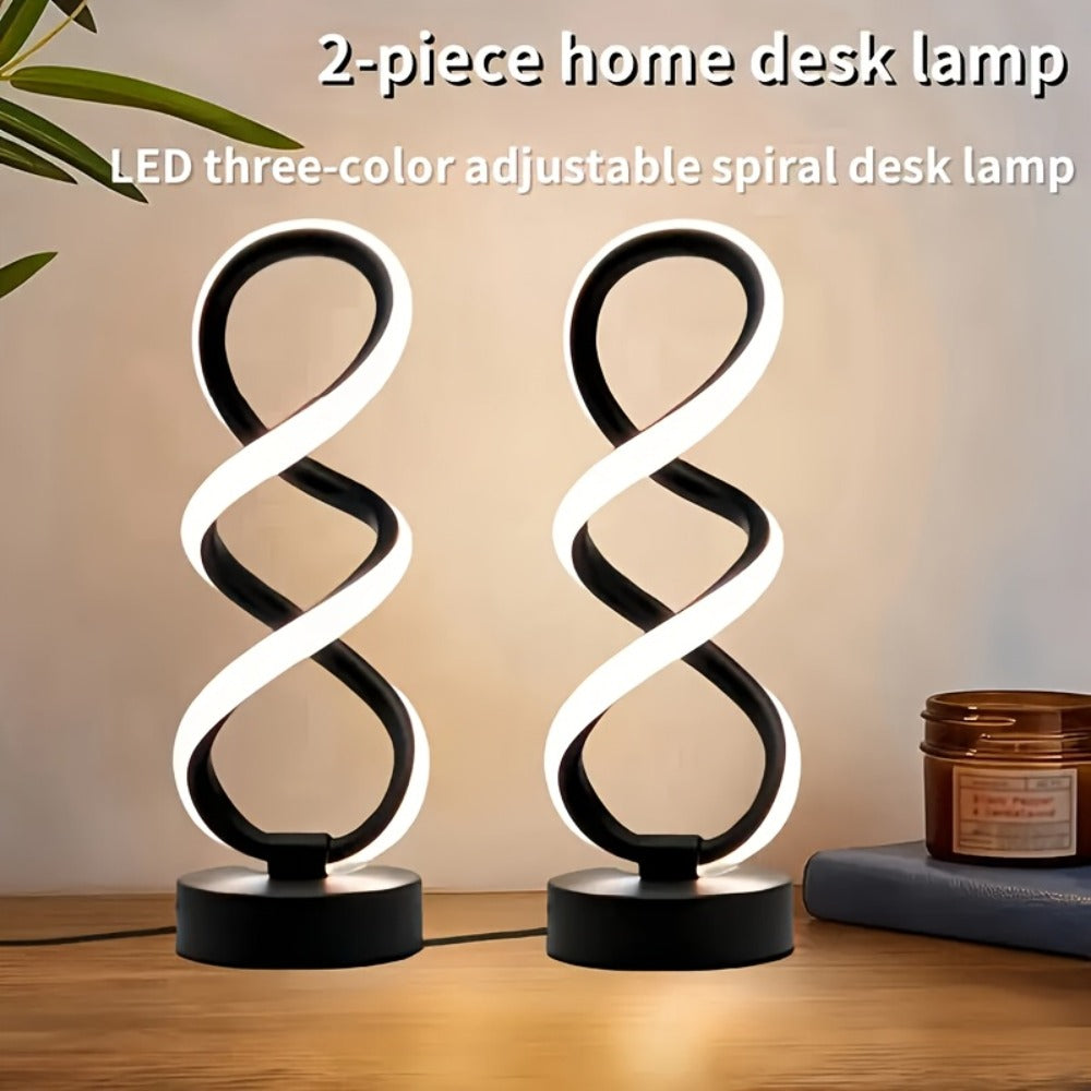 Spiral LED Table Lamp, Dimmable Push Button Control Desk Light for Bedroom Living Room Office, Modern Metal Base Indoor Accent Lamp, Unique Spiral Design Home Decor Gift for Christ - product image