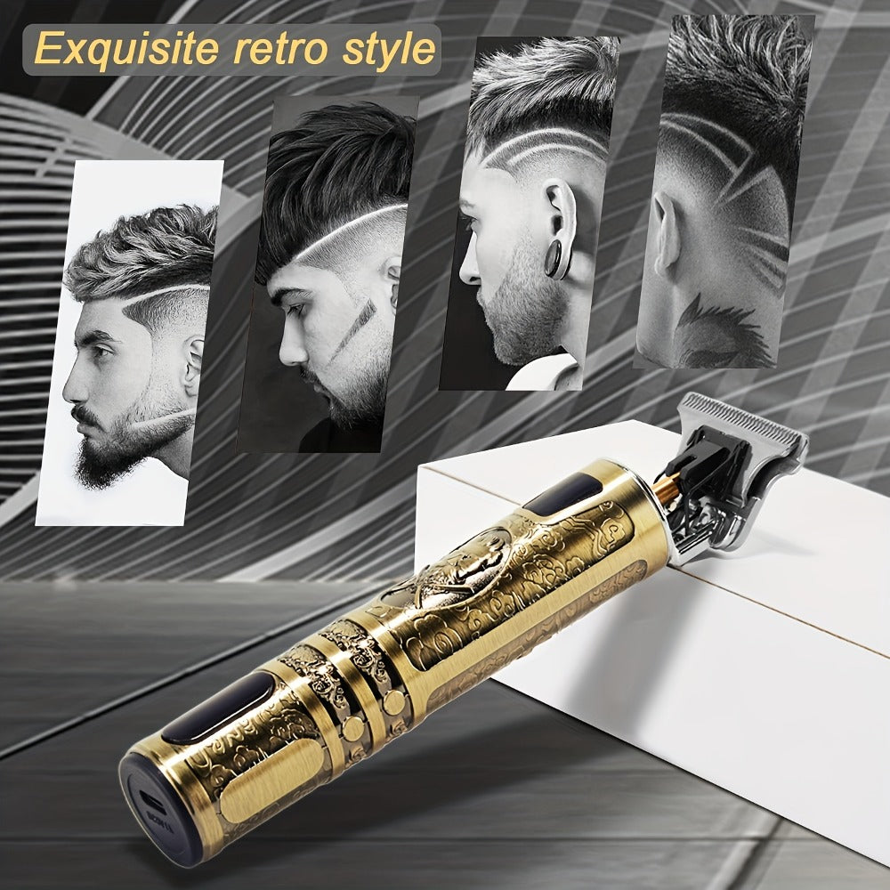 LED Hair Trimmer for Men - T-Blade USB Rechargeable 2000mAh, Vintage Dragon & Mustache Design, 4 Guide Combs, Cordless Precision Grooming, Holiday Gift for Him - product image 9