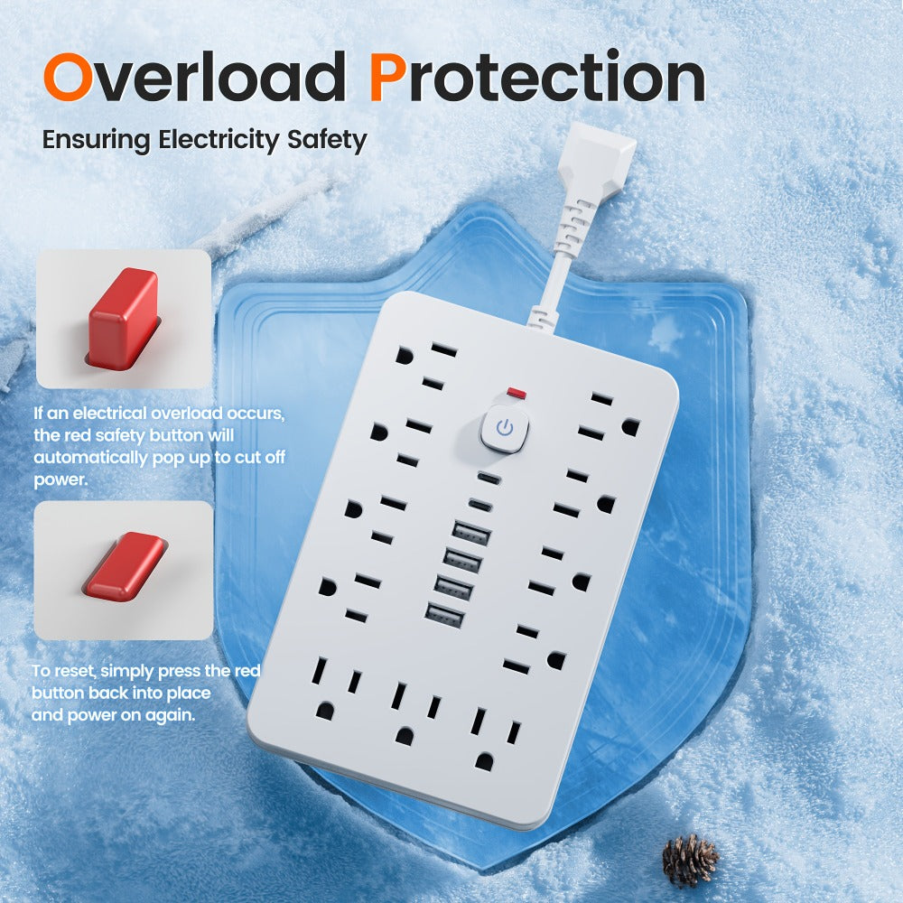 Extension Cord Power Strip with USB Ports 11 AC Outlets 4 USB-A 2 USB-C Surge Protector Overload Protection Short Cord 5FT 10FT for Home Office Study School Desk Charging Station W - product image 12