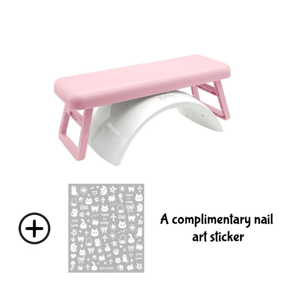 Folding Nail Armrest Hand Rest for Nail Technicians - Cushioned Wrist Support Pillow Bracket, Portable Manicure Table Stand, Professional Salon Nail Station Accessory, Pink White P - product image 3