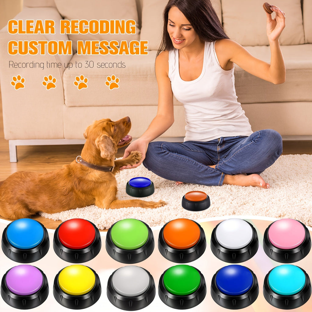 Dog Communication Buttons 12 Pack Recordable Talking Button Set 30 Second Voice Recording Pet Training Speaking Buttons 12 Colors Gift for Dogs Home Office for - product image