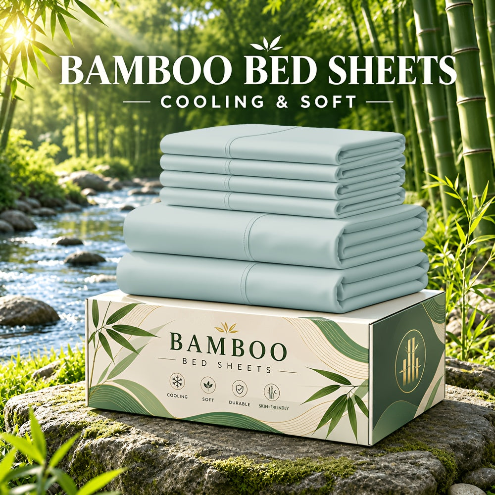 6 pcs Deep Pocket Cooling Bamboo Sheet Set, Luxurious and Ultra-Soft, Breathable, 16 Inch Extra Deep Pocket, Twin, Full, Queen, King, Multiple Colors to Choose - product image 26