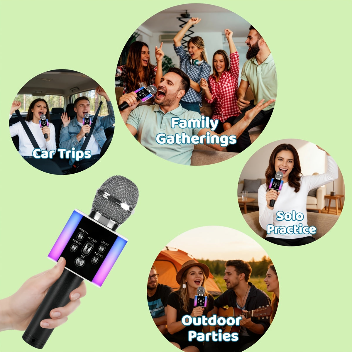 Wireless Karaoke Microphone Speaker with LED Lights and Fun Voice Changer - Portable Singing Mic, Perfect for Holiday Parties, Christmas Family Gatherings, New - product image 39