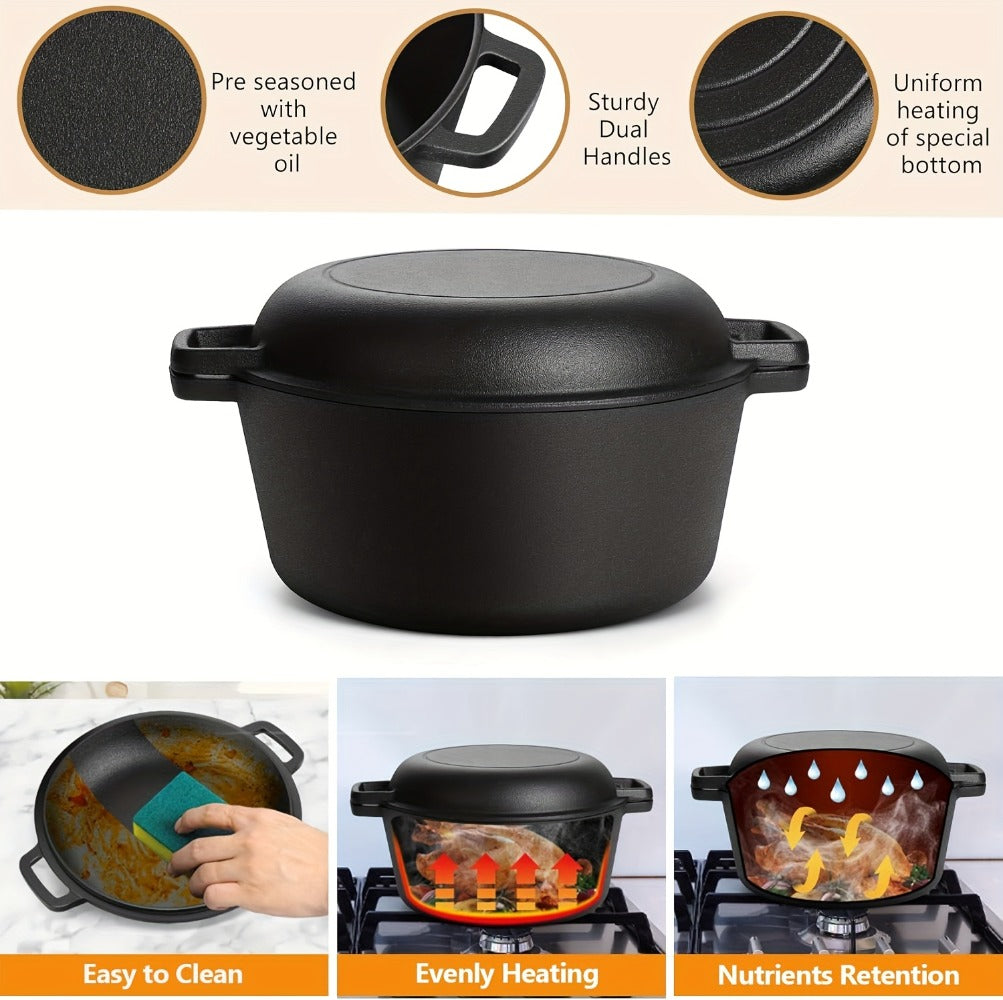Cast Iron Dutch Oven Set 5.1QT & 7QT with Skillet Lid – Pre-Seasoned 2-in-1 Cookware for Stovetop, Induction, Oven, Campfire & BBQ, Sourdough Bread Baking, Frying, Camping - product image 17