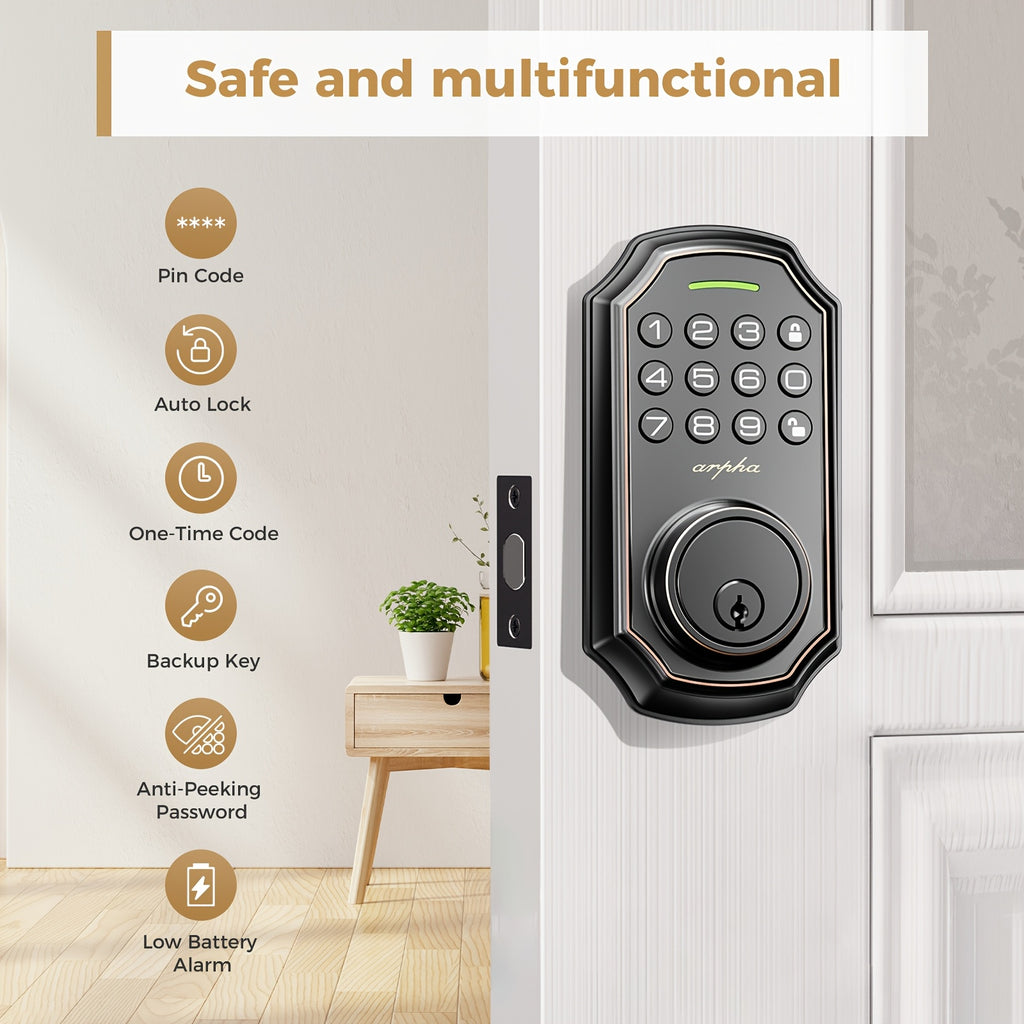 Smart Deadbolt 100-digit Privacy Code Combination, Keyless Entry Door Lock, Auto Locking/unlocking, Available Black and Silvery, Low Battery Alarm, Secure and - product image 4