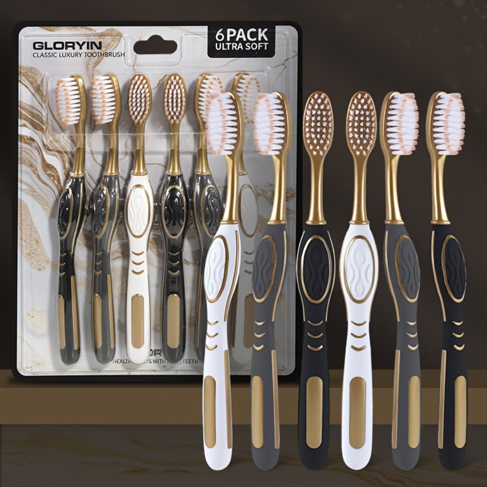 Gloryin Soft Bristle Toothbrush Set Anti-Slip Olive Handle Full Size Head Gentle Gum Care Daily Oral Hygiene for Adults Couples Household Travel 6pcs 12pcs Value Pack - product image