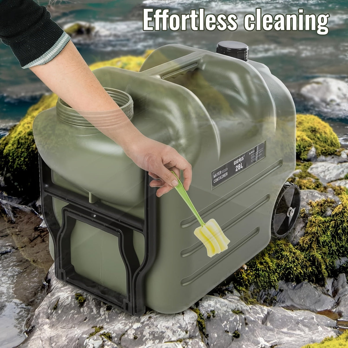 Portable Water Tank with Wheels 7.4 Gallon | Large Capacity Long-lasting PE Square Water Container Jug for Camping, Hiking, Picnics & Outdoor Use | Khaki - product image 3