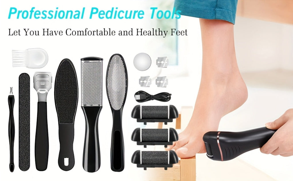 Electric Foot File 14-in-1 Rechargeable Pedicure Kit 3 Roller Heads Dead Skin Callus Remover Portable Foot Scrubber Professional Foot Care Tool for Women Men Black White Silver - product image 17
