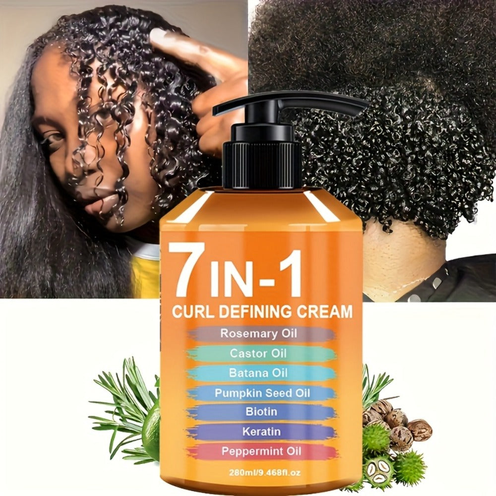 Curl Cream for Wavy & Curly Hair 7-in-1 Formula with Argan Oil & Rosemary Oil - Frizz Control, Long-Lasting Definition, Natural Fluffy Finish, All Curl Types, 280ml - product image 2