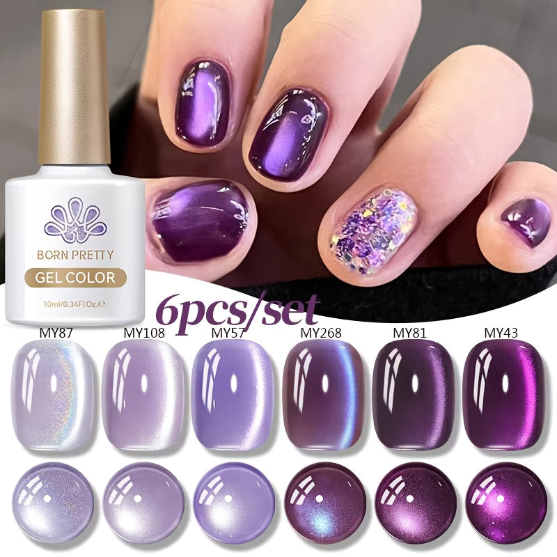 Cat Eye Gel Nail Polish Set 6 Colors Purple – Magnetic Soak Off UV LED Gel Polish 10ml Each, Ultra-Bright Cat Eye Effect, Long Lasting 30 Days, Nail Art Gel for Women Salon Home DI - product image 2