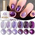 Cat Eye Gel Nail Polish Set 6 Colors Purple – Magnetic Soak Off UV LED Gel Polish 10ml Each, Ultra-Bright Cat Eye Effect, Long Lasting 30 Days, Nail Art Gel for Women Salon Home DI - product image 2