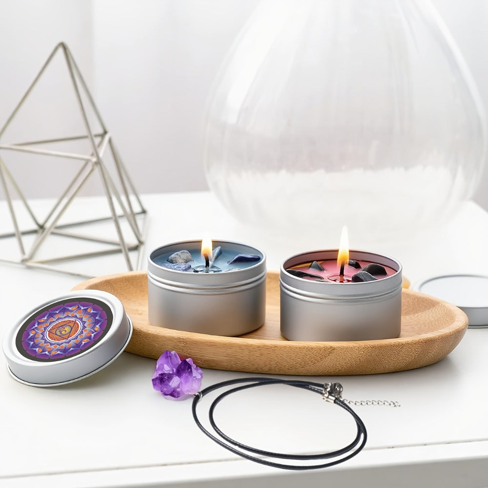 Scented Candle Gift Set 7 Soy Wax Candles with Natural Crystal Pendants 7 Colors Aromatherapy Candles for Home Decor Yoga Meditation Christmas Halloween Birthday Gift for Women Men - product image 7