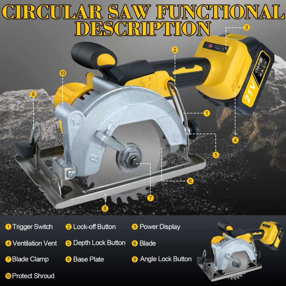 Brushless Circular Saw Kit 5-Inch 6900RPM with 4000mAh Battery Charger 4 Blades 45 Degree Bevel Cordless Wood Cutting Saw for Woodworking Garden DIY Projects - product image 10