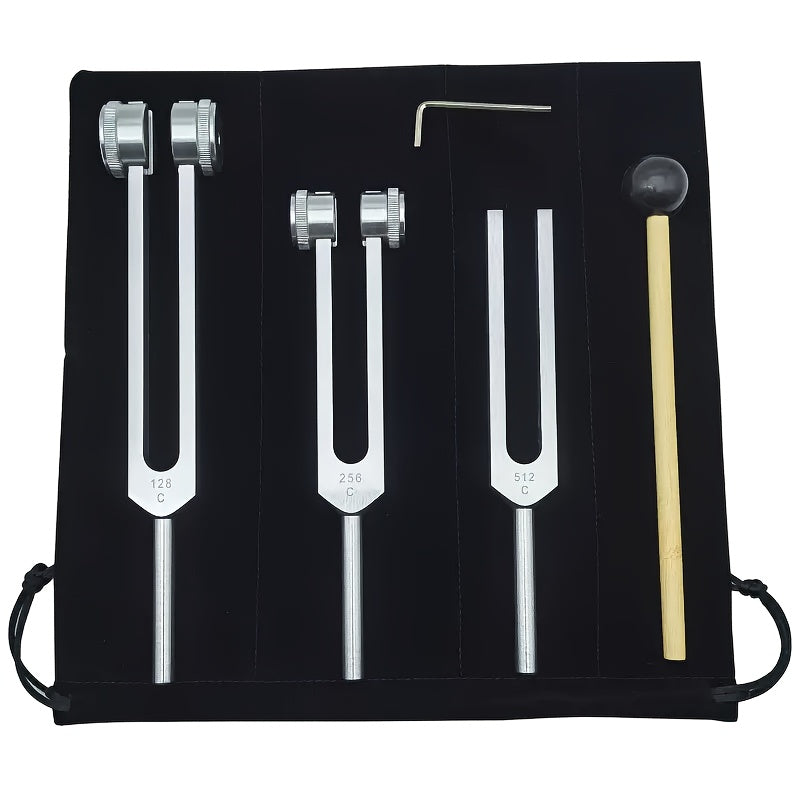 Chakra Healing Tuning Fork Set - (128Hz, 256Hz, 512Hz) Aluminum Alloy Neural Tuner - Suitable for Sound, Instrument, Vibration, Including Accessories and - product image