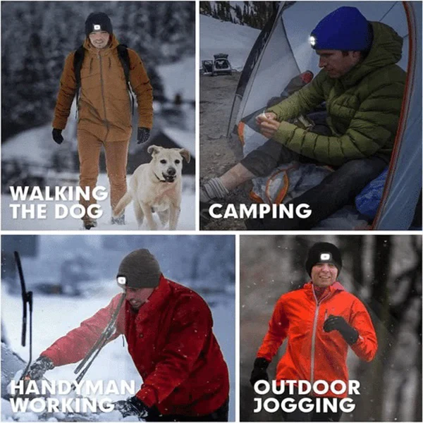 LED Beanie Light with Built-In Rechargeable Headlamp Hat for Indoor & Outdoor Lighting