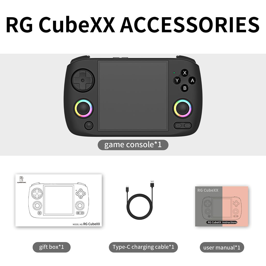 Unique Square 3.95" IPS 720x720 RGB Linux 30 Emulators 3800mAh Carry-along Gaming | Anbernic RG CubeXX Retro Handheld Game Console