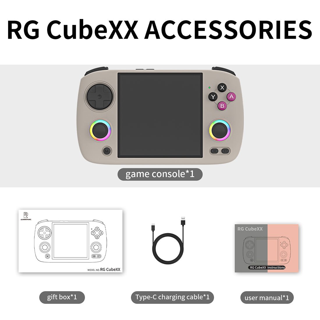 Unique Square 3.95" IPS 720x720 RGB Linux 30 Emulators 3800mAh Carry-along Gaming | Anbernic RG CubeXX Retro Handheld Game Console