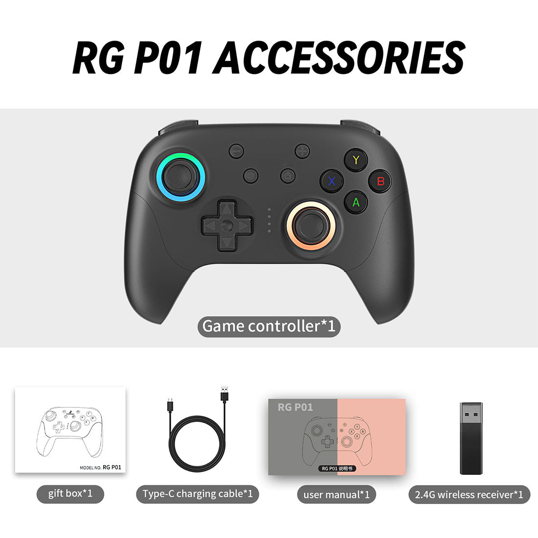 Anbernic RG P01 Bluetooth Game Controller | Hall Effect Joystick Trigger RGB Gyroscope 1000Hz Multi-Platform Wireless Gamepad 600mAh 3 Colors - product image 11
