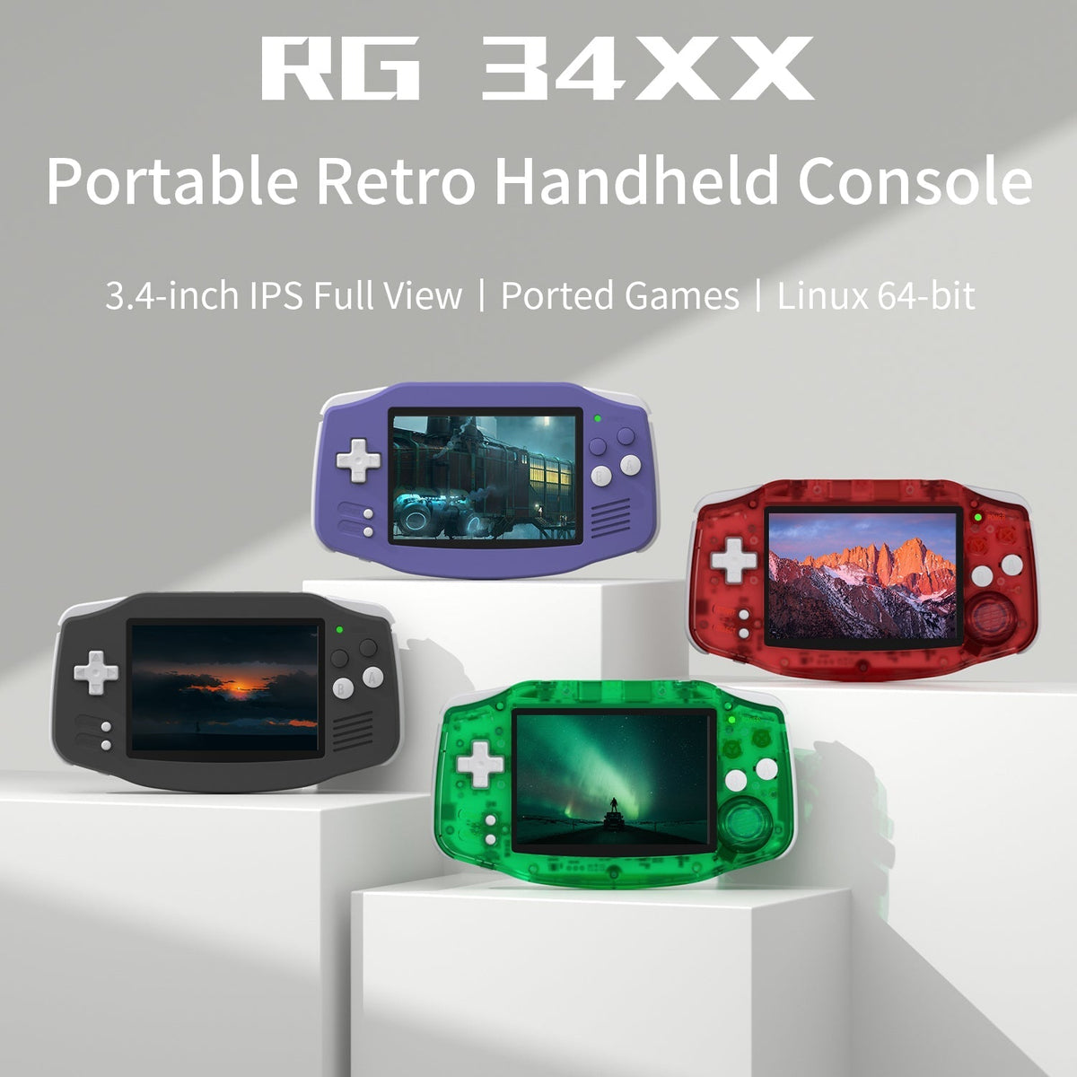 Anbernic RG34XX Retro Handheld Game Console | GBA Style Linux 3.4" IPS 720x480 Mini HDMI 30 Emulators 3500mAh 5 Colors Portable Gaming