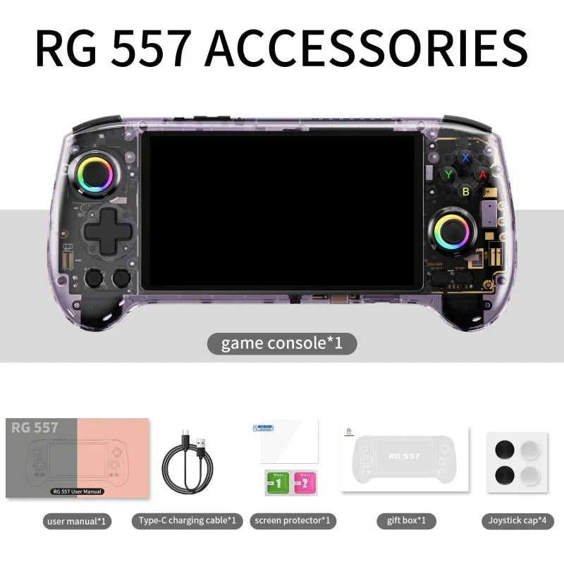 Anbernic RG557 Android 14 AMOLED Retro Handheld Game Console 5.48-Inch 1080p Dimensity 8300 12GB RAM 256GB WiFi 6E 5500mAh Hall Effect Triggers RGB Joystick Gaming Gift for Home Ambiance & Task Lighting