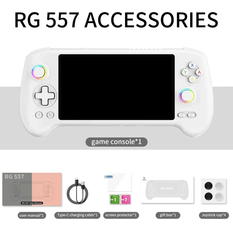 Anbernic RG557 Android 14 AMOLED Retro Handheld Game Console 5.48-Inch 1080p Dimensity 8300 12GB RAM 256GB WiFi 6E 5500mAh Hall Effect Triggers RGB Joystick Gaming Gift for Home Ambiance & Task Lighting