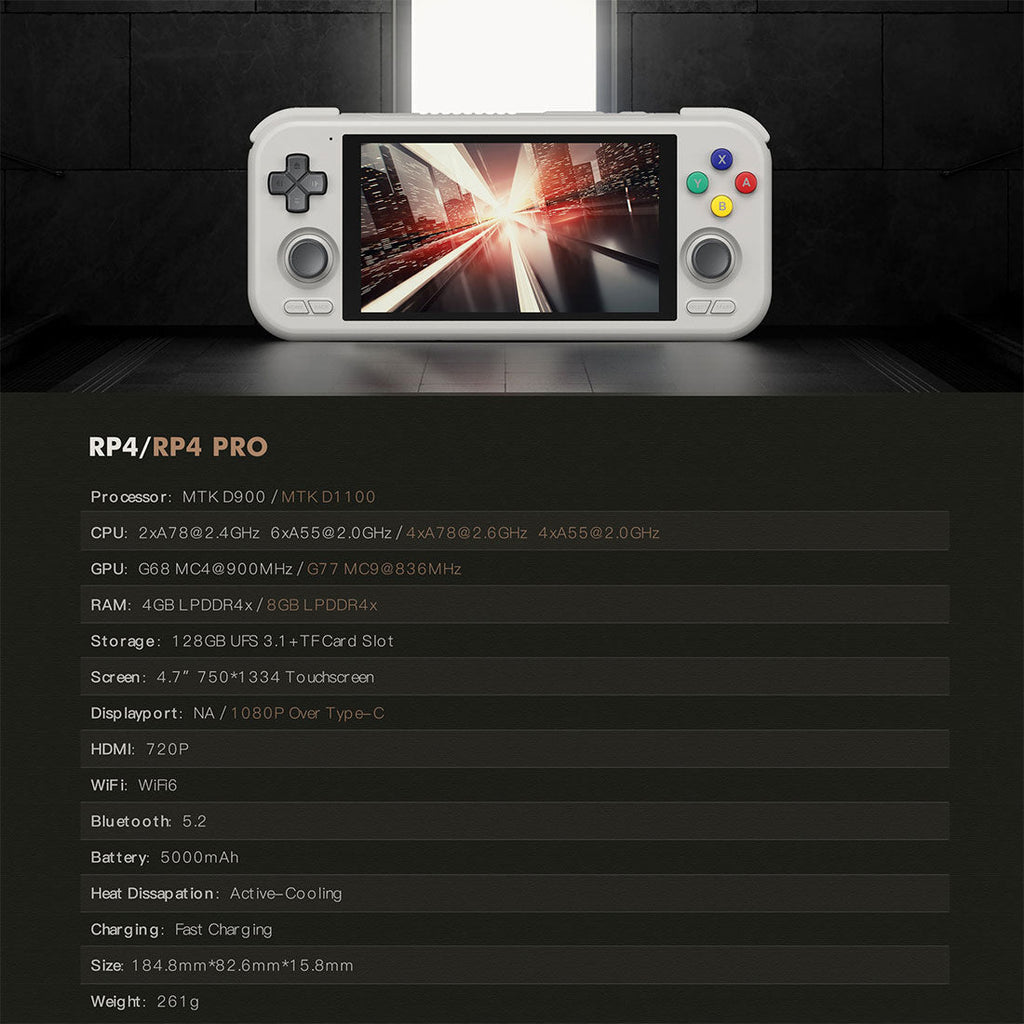 4.7" IPS Android 13 Retro Emulator 8GB RAM 128GB Wi-Fi 6 PS2 PSP GameCube N64 Carry-along Gaming – Retroid Pocket 4 Pro Handheld Game Console - product image 5