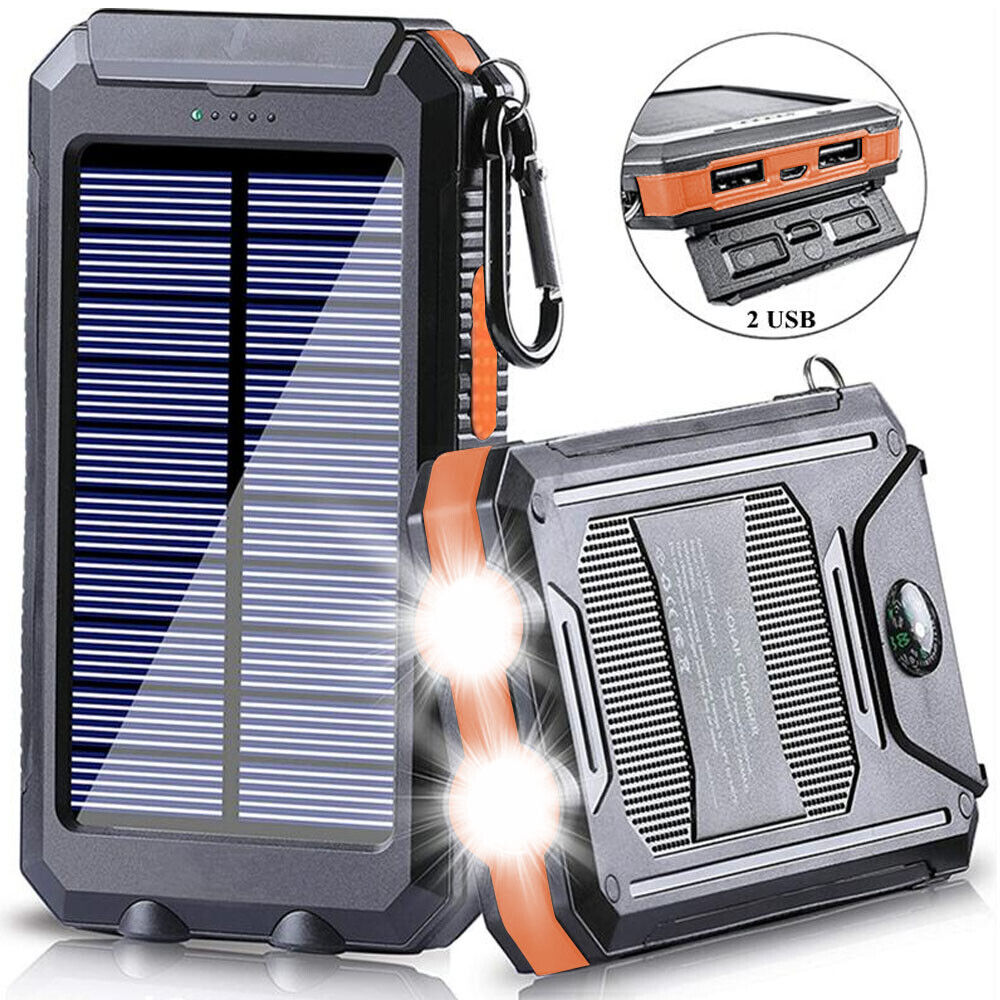 Solar Power Bank 10000mAh Waterproof Travel-friendly Charger with LED Light - product image