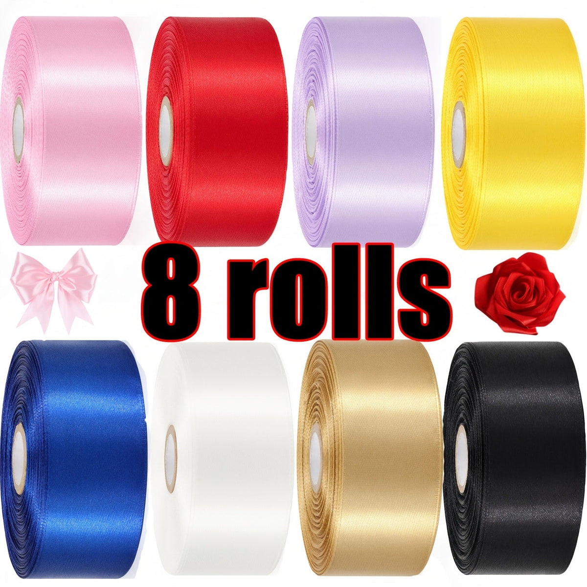Satin Ribbon 1.5 Inch Wide – 8 Rolls 200 Yards Assorted Colors, Solid Color Silk Ribbon for Gift Wrapping, Hair Bows, Wedding, Party, Christmas & DIY Crafts - product image 12