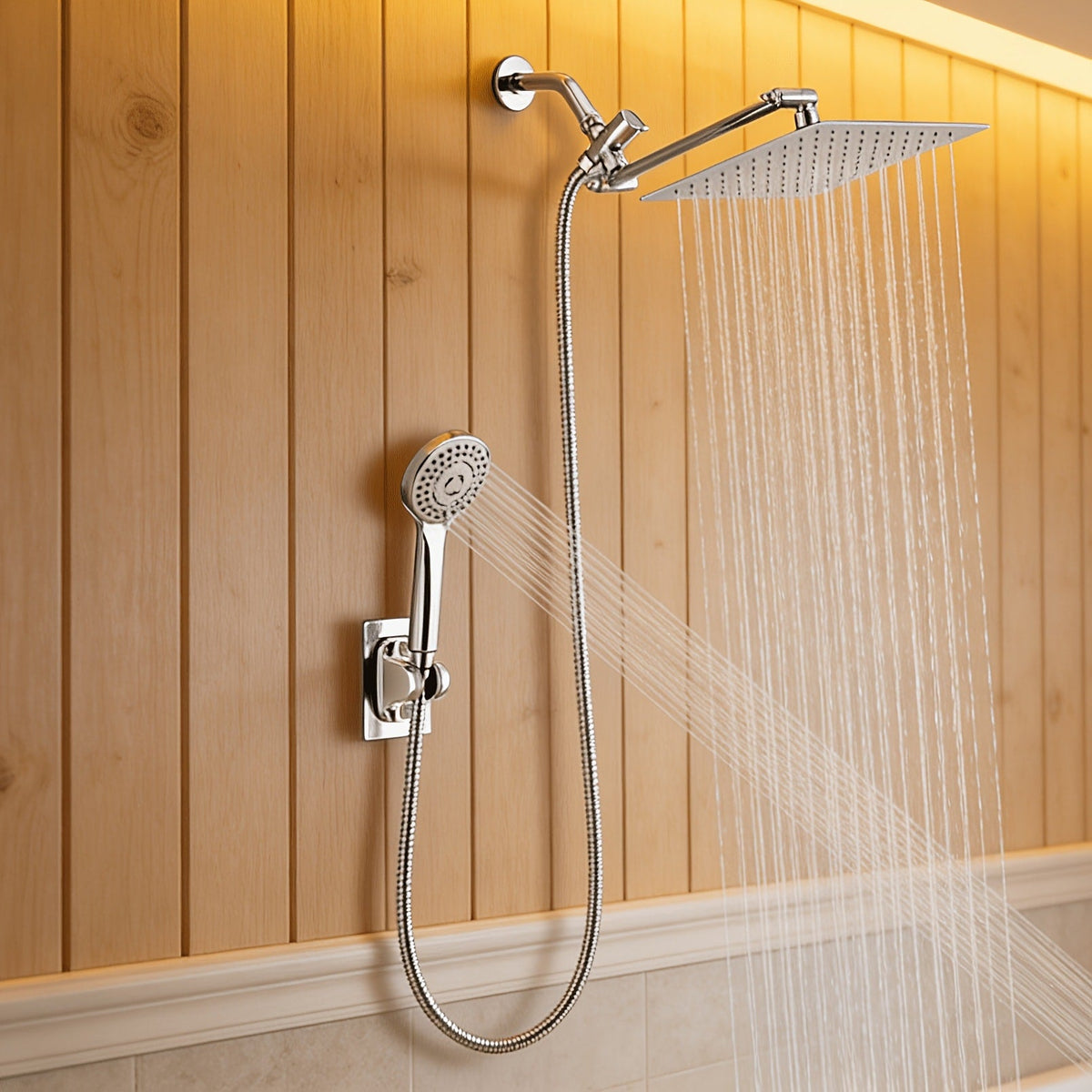 High Pressure Rainfall Shower Head Handheld Combo 4-Spray Modes 10 12 Inch Adjustable Extension Arm 78-Inch Hose Adhesive Holder Wall Mount Chrome Black Bathroom - product image 18