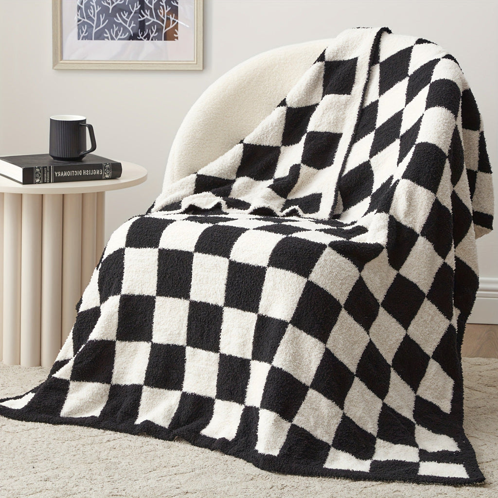 Jacquard Knit Checkered Blanket – Soft Cozy Fluffy Plaid Throw for Couch, Bed & Sofa, All Seasons, 4 Colors, Throw to King Size - product image 15