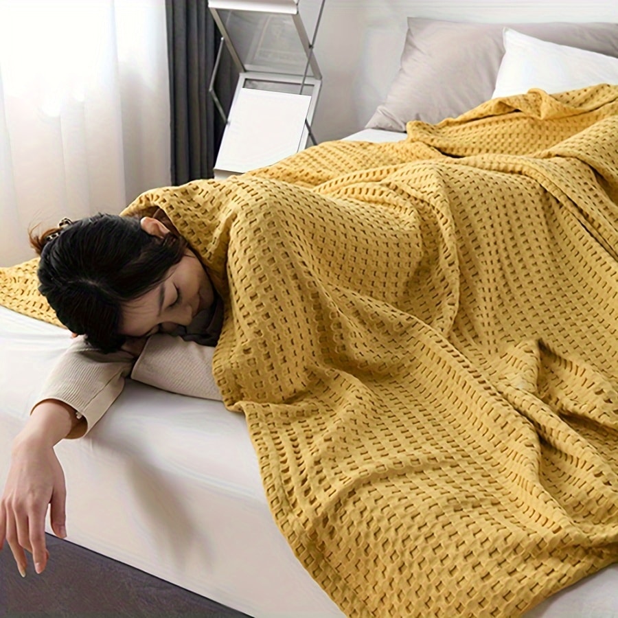 Cotton Waffle Blanket – Pure Cotton Multilayer Summer Cooling Quilt, Jacquard Knit, Machine Washable, Air Conditioning Blanket - product image 18