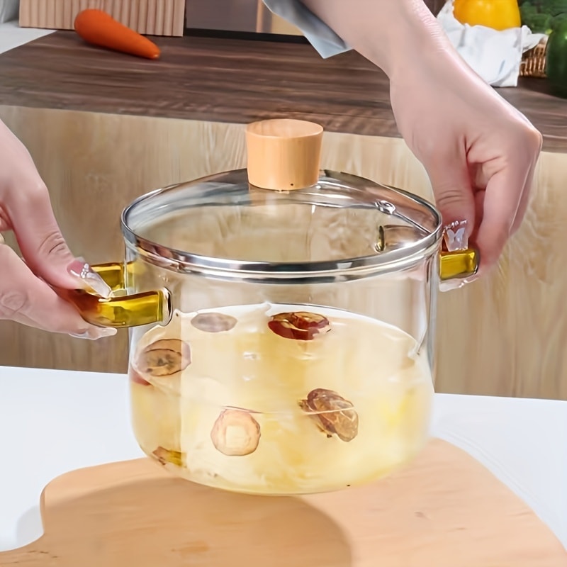 Borosilicate Glass Pot with Lid 50oz Stovetop & Microwave Safe – Double Heat-Resistant Handles for Soup, Milk & Porridge | Transparent Glass Saucepan Kitchen Cooker with Yellow or  - product image 13
