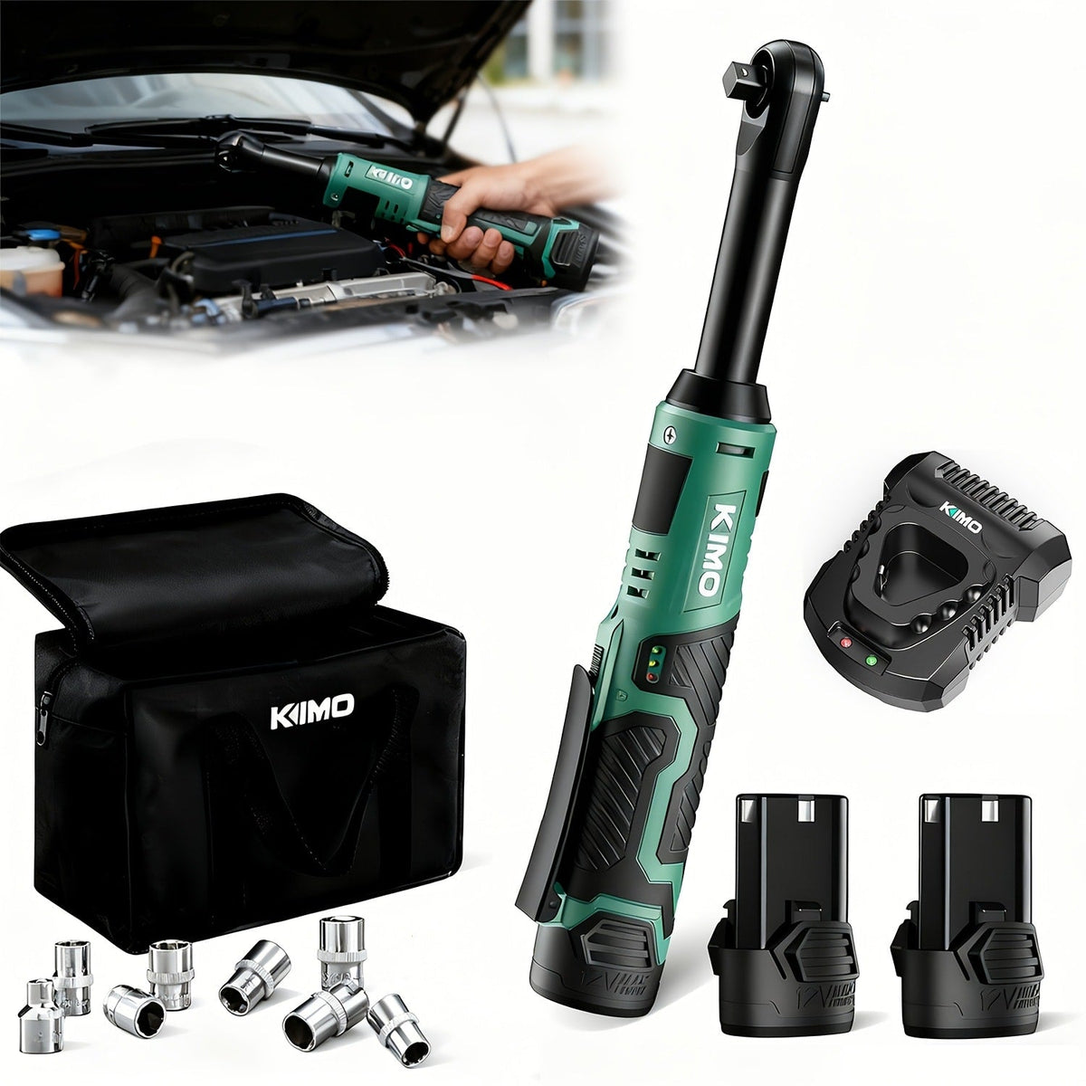Cordless Ratchet Wrench 3/8 Inch 12V – KIMO 40ft-lb Torque Power Ratchet Set with 2.0Ah Battery, Fast Charger & 8 Sockets - product image 19