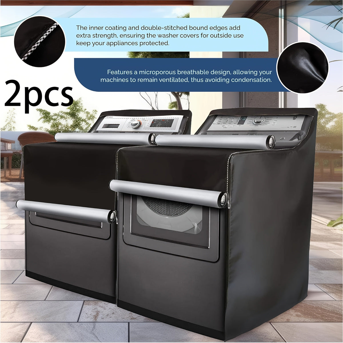Washer Dryer Cover 420D Heavy Duty Waterproof, Indoor Outdoor Washing Machine Protector with Zipper Window, Fits Top Load & Front Load Washers Dryers, Dustproof UV-Resistant Laundr - product image 11