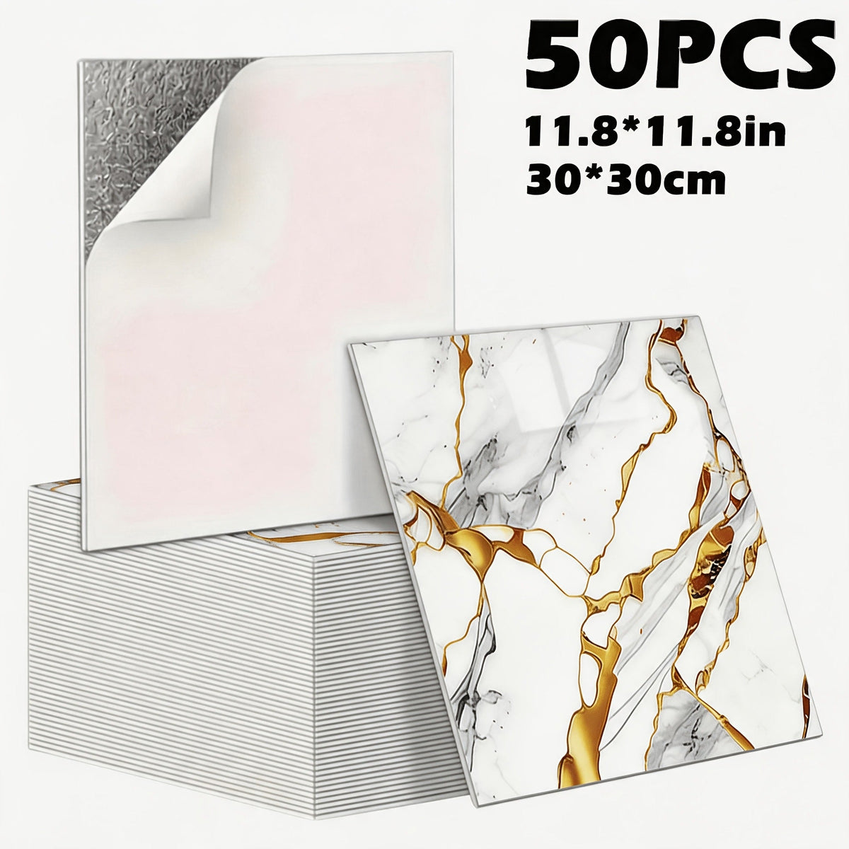 Peel and Stick Wall Tiles 50/100pcs - Waterproof PVC Marble Self-Adhesive Vinyl Panels for Bathroom Shower Kitchen Living Room TV Backdrop, Modern Wall Decor Easy Installation No G - product image 33