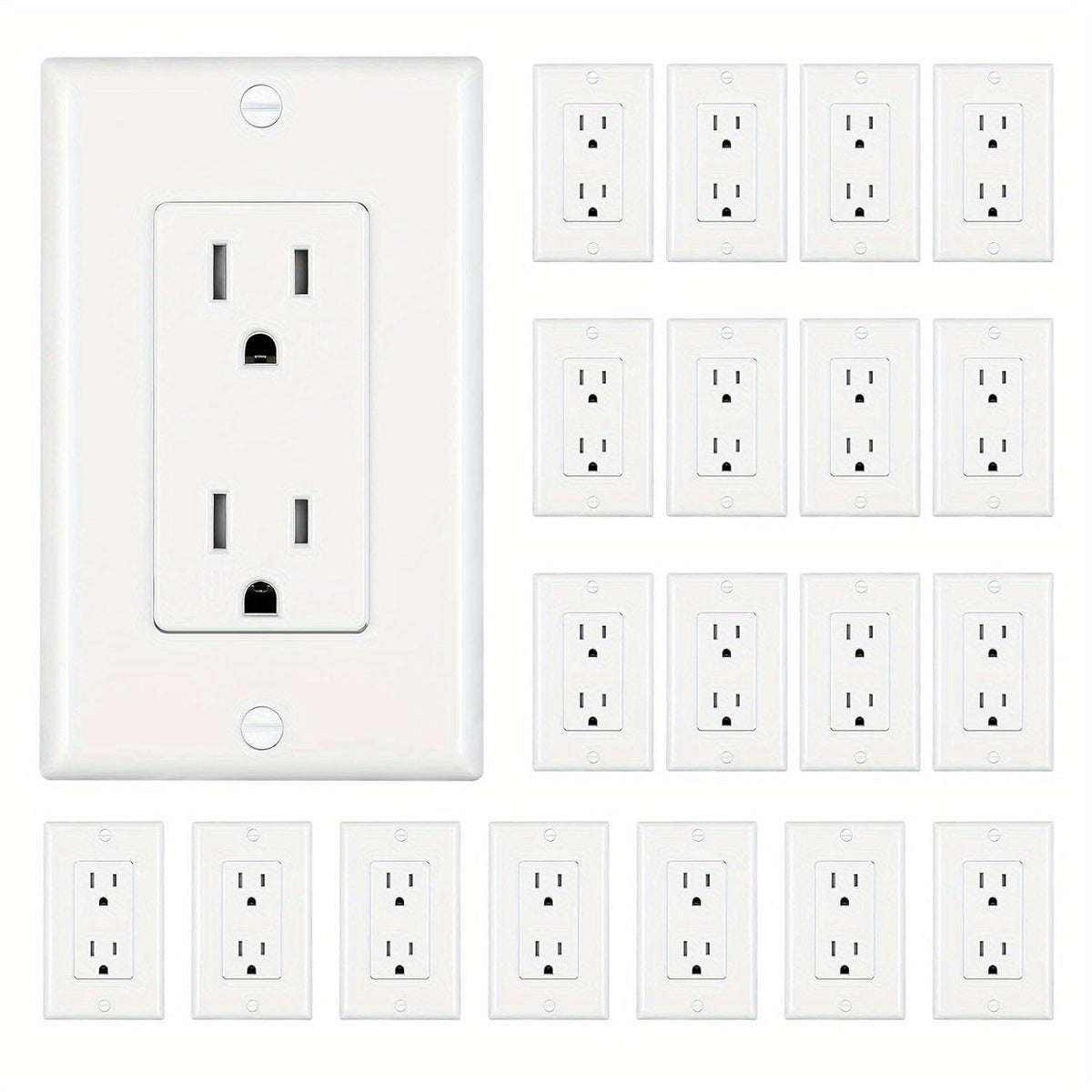 15 Amp Tamper Resistant Wall Outlet 20 Pack with Decorator Wall Plates Included Standard Electrical Receptacle 125V White Duplex Outlet for Home Office Kitchen - product image 7