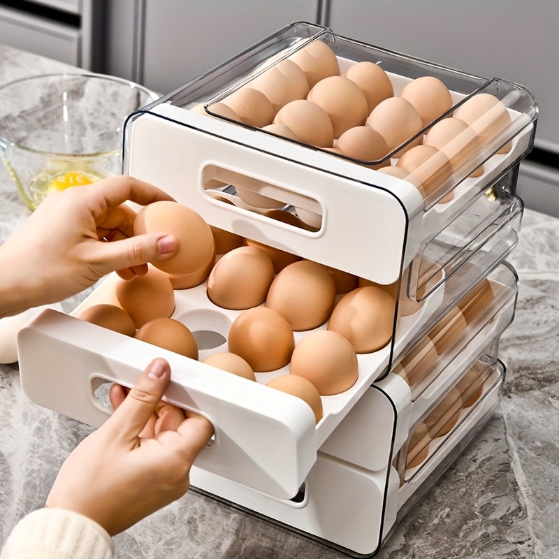 Egg Storage Container 32 Grid Double Layer with Drawer | Fridge Egg Holder Organizer | Sturdy PET+PP Stackable Egg Tray for Refrigerator, Keeps Eggs Fresh & Organized - product image 7